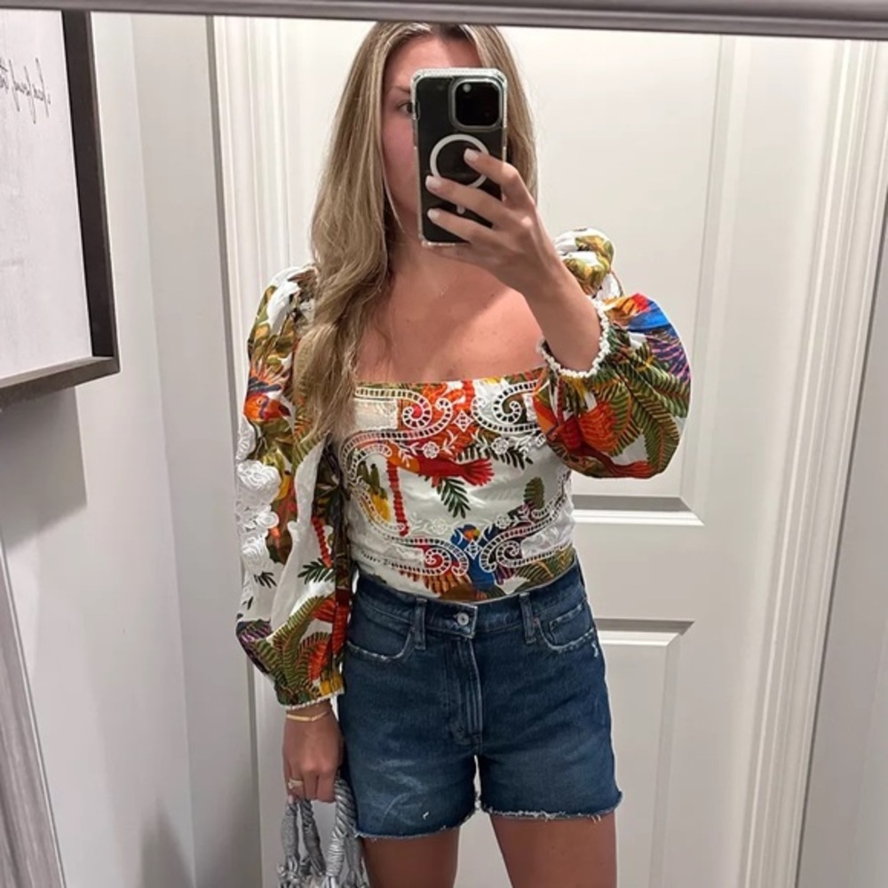 FARM Rio Forest Birds Puff Sleeve Blouse